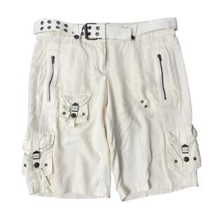 Da-NANG Silk Cargo Shorts Womens Small Ivory Belted Utility Casual Relaxed